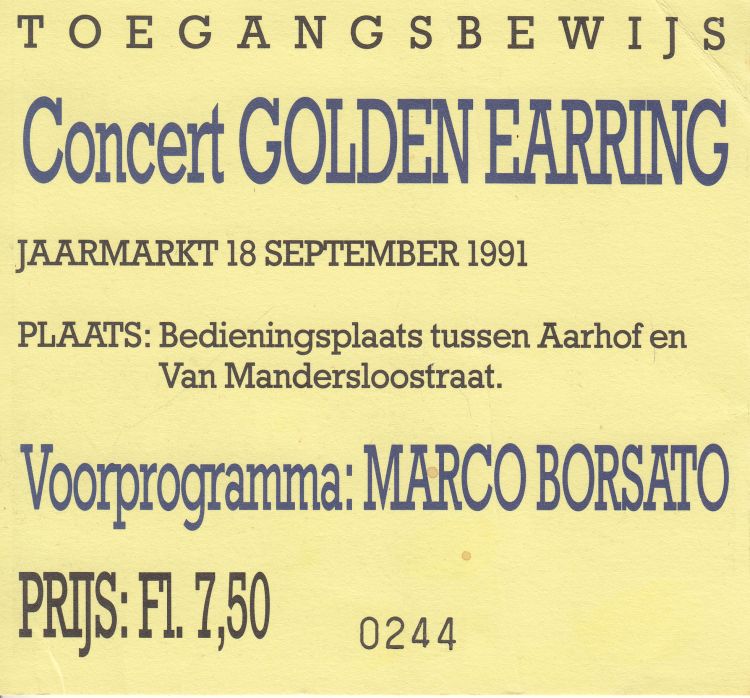 Golden Earring show ticket#244 September 18 1991 Alphen aan de Rijn